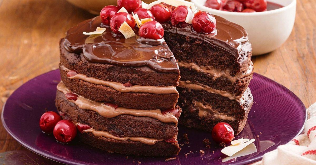 Fluffy chocolate cake with cherries: a variation on the basic tea c...